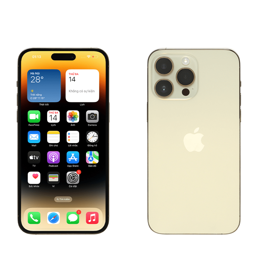 Iphone 14 Promax vàng mặt trước và mặt sau