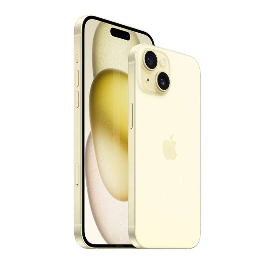Iphone 15 vàng mặt trước và mặt sau