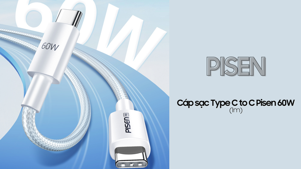 Cáp sạc Type C to C Pisen 60W (1m)