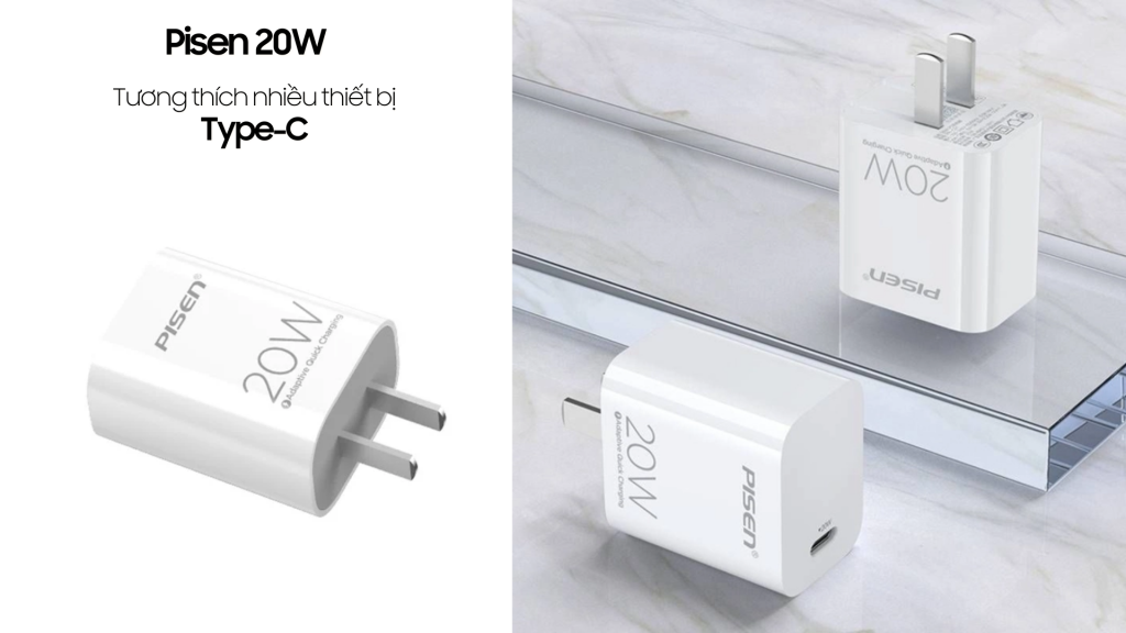 Củ sạc nhanh Type C Pisen 20W (Không cáp)