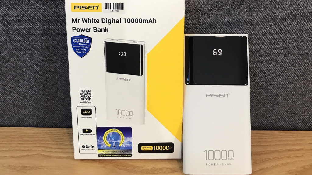 Pin sạc dự phòng 10000mAh Pisen Digital 10W chi tiết hộp đựng