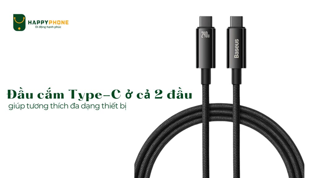 Cáp sạc Baseus Tungsten Gold thiết kế tương thích hầu hết các thiết bị có cổng USB Type C