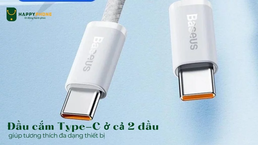 Cáp sạc Baseus Dynamic thiết kế đầu cắm Type-C ở cả 2 đầu tương thích đa dạng thiết bị