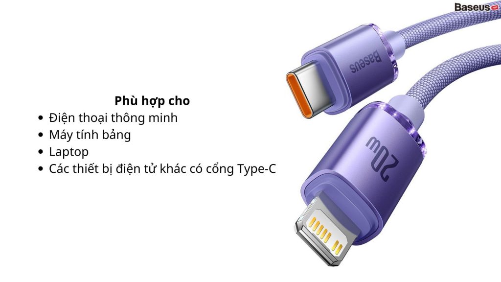 Cáp sạc Type C to C Baseus Crystal Shine 100W Phù hợp cho Điện thoại thông minh Máy tính bảng Laptop Các thiết bị điện tử khác có cổng Type-C