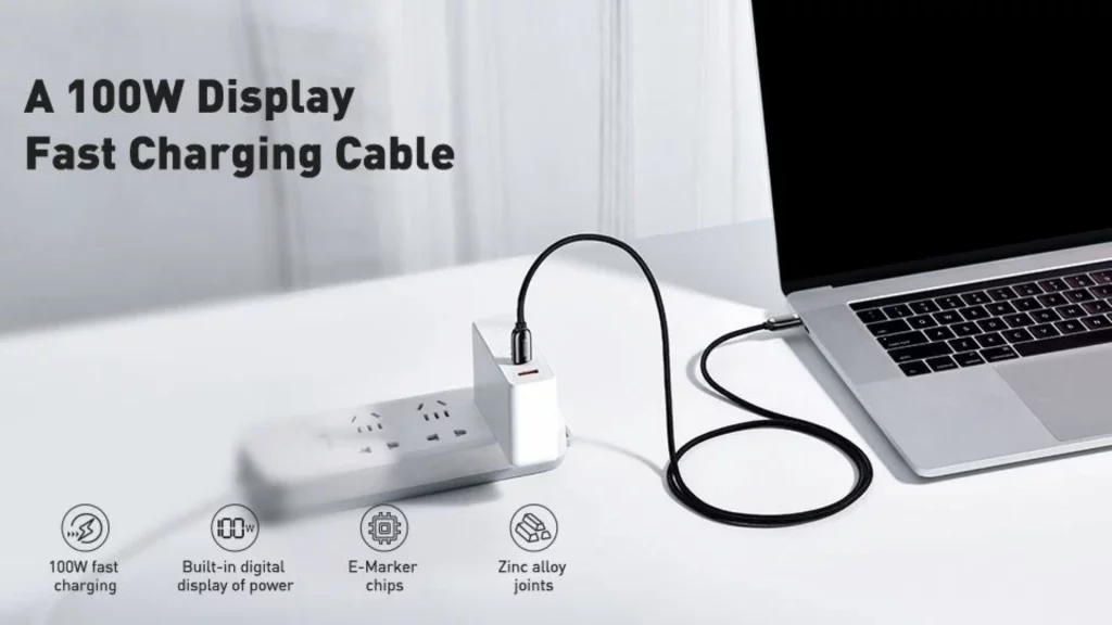 Cáp sạc Type C to C Baseus Display 100W chiều dài 2m tiện lợi