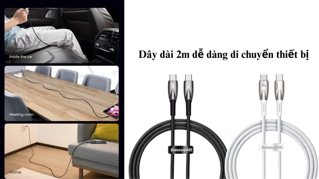 Cáp sạc Type C to C Baseus Glimmer 100W dây dài 2m