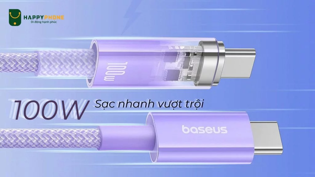 Cáp sạc Type C to C Nhiệt độ thông minh Baseus Explorer hỗ trợ sạc nhanh công suất 100W