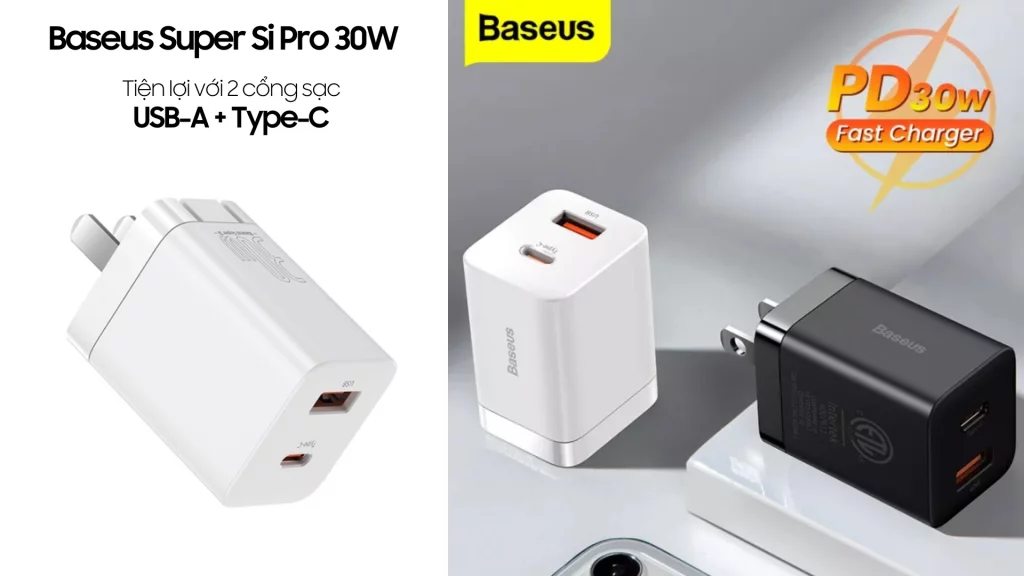 Củ sạc nhanh (USB A + Type C) Baseus Super Si Pro 30W