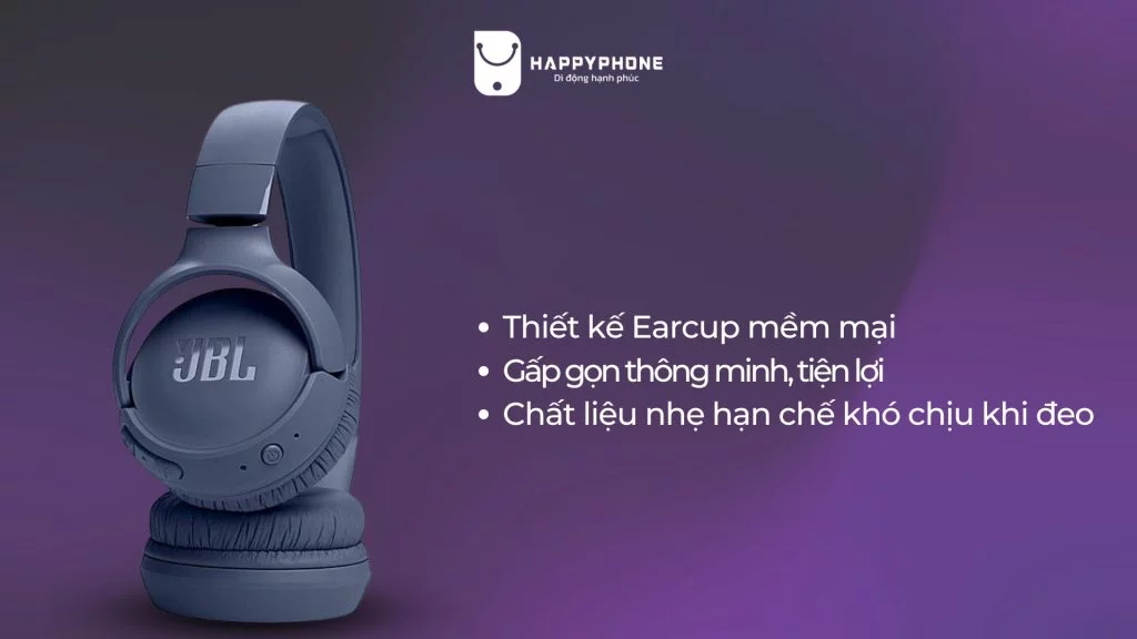 Tai nghe Bluetooth JBL Tune 520BT có thiết kế tinh tế, dễ dàng gấp gọn, tiện lợi