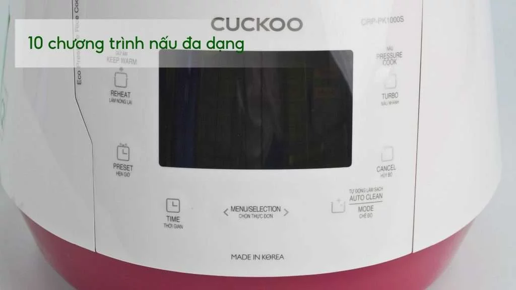 Nồi Cơm Áp Suất Cuckoo (CRP-PK1000S_P2RDVNCV) 1.8L Trắng&Đỏ 10 chương trình nấu đa dạng