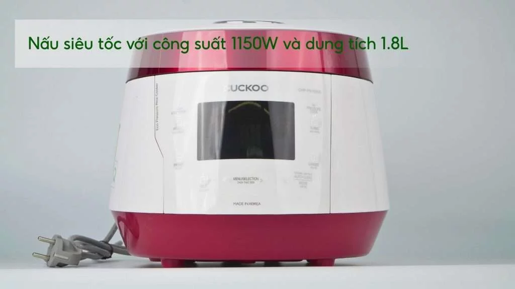 Nồi Cơm Áp Suất Cuckoo (CRP-PK1000S_P2RDVNCV) 1.8L Trắng&Đỏ Nấu siêu tốc với công suất 1150W và dung tích 1.8L