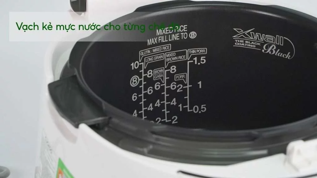 Nồi Cơm Áp Suất Cuckoo (CRP-PK1000S_P2RDVNCV) 1.8L Trắng&Đỏ Vạch kẻ mực nước cho từng chế độ