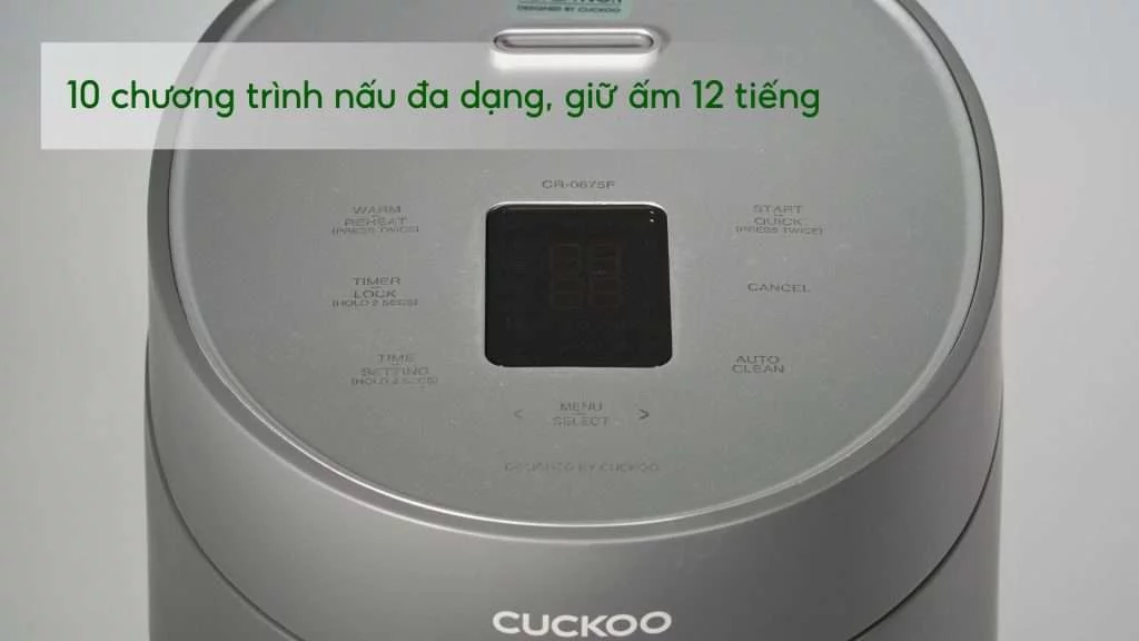 Nồi Cơm Điện Tử Cuckoo (CR-0675F_UGUGCRVN) 1.08L Xám 10 chương trình nấu đa dạng, giữ ấm 12 tiếng