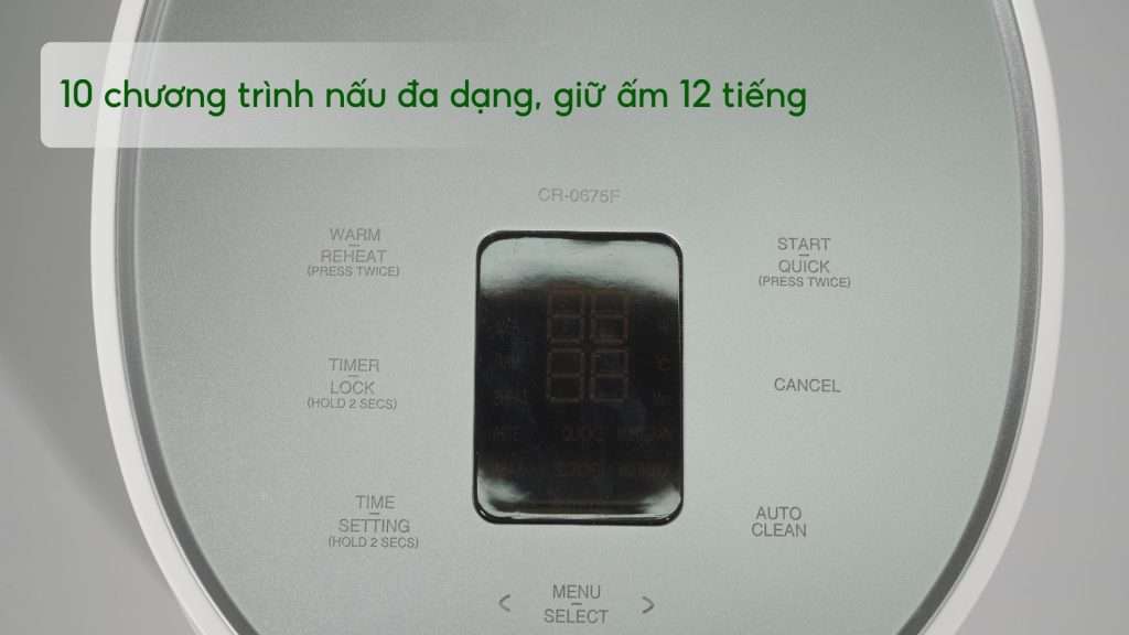 Nồi Cơm Điện Tử Cuckoo (CR-0675F_WHWHVNCV) 1.08L Trắng 10 chương trình nấu đa dạng, giữ ấm 12 tiếng