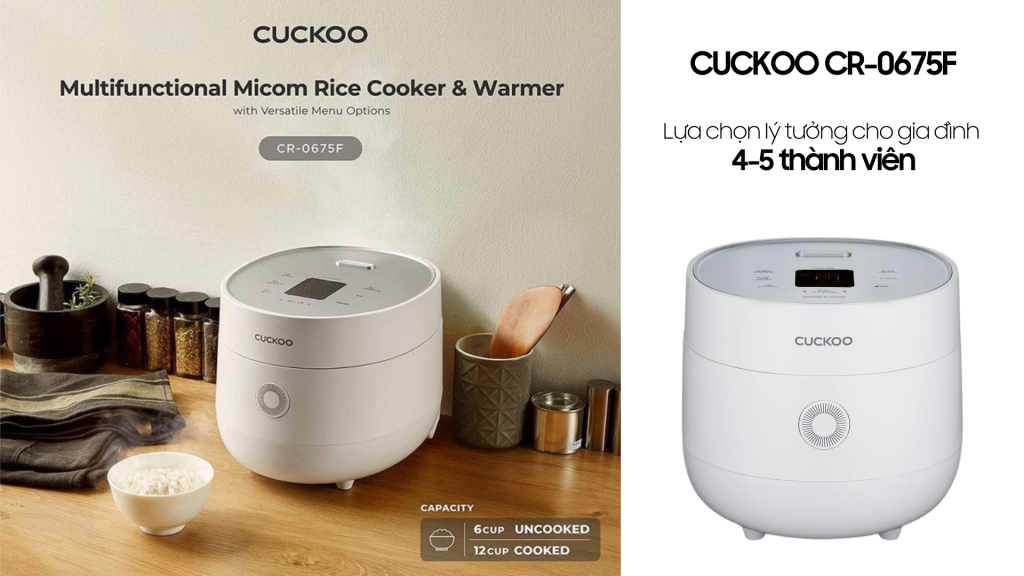 Nồi cơm điện tử Cuckoo 1.08L (CR-0675F) thiết kế nhỏ gọn