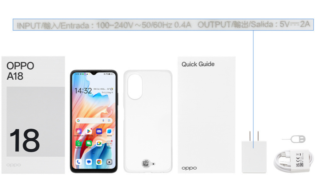 Oppo A18 (4GB-128GB) sản phẩm trong hộp