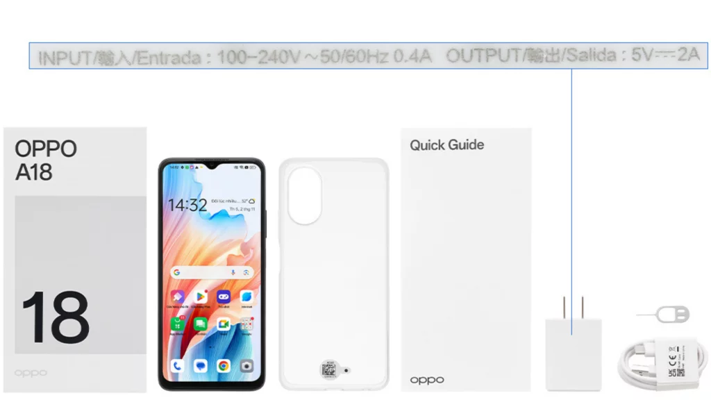 Oppo A18 (4GB-128GB) sản phẩm trong hộp