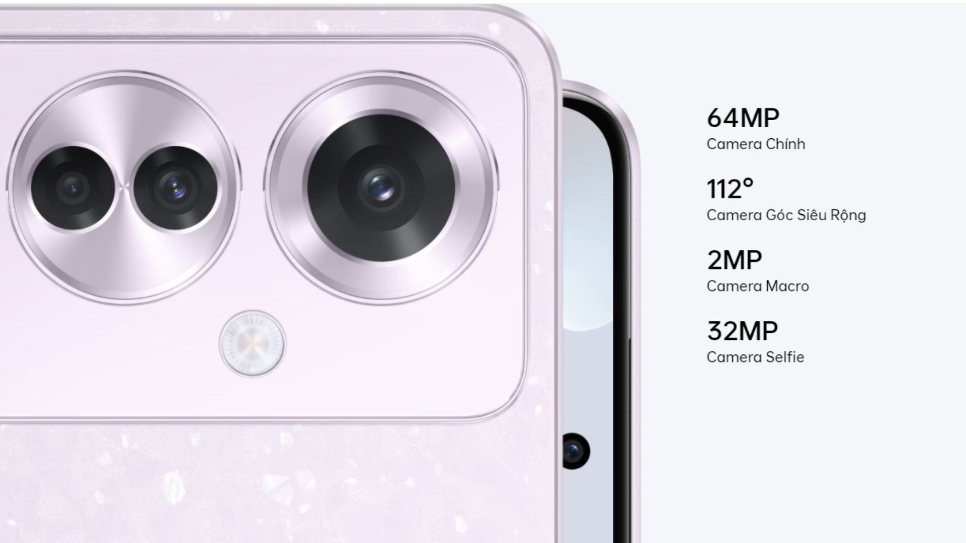 Oppo Reno11 F 5G camera sau độ phân giải 64MP + 8MP + 2MP tính năng độ phân giải 4K, Full HD (1080P), HD (720P) với tốc độ khung hình 60fps hoặc 30fps, giảm rung lắc khi quay video, zoom 1080P, chế độ quay