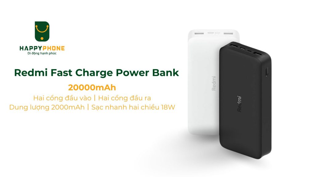 Pin sạc dự phòng 20000mAh Xiaomi Redmi (18W) 20000mAh Hai cổng đầu vào丨Hai cổng đầu ra Dung lượng 2000mAh丨Sạc nhanh hai chiều 18W