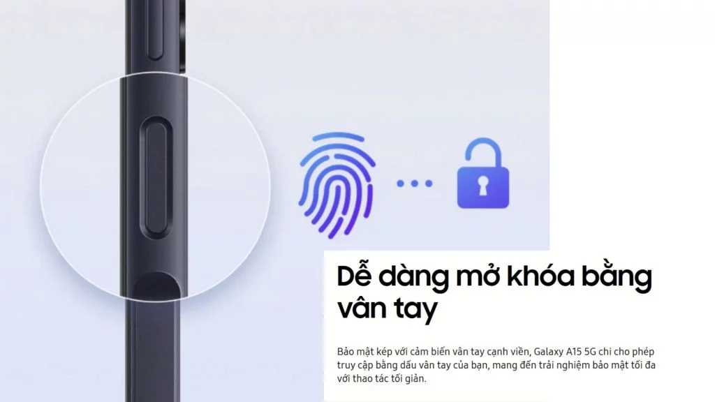 Samsung Galaxy A15 Vân tay cạnh viền
