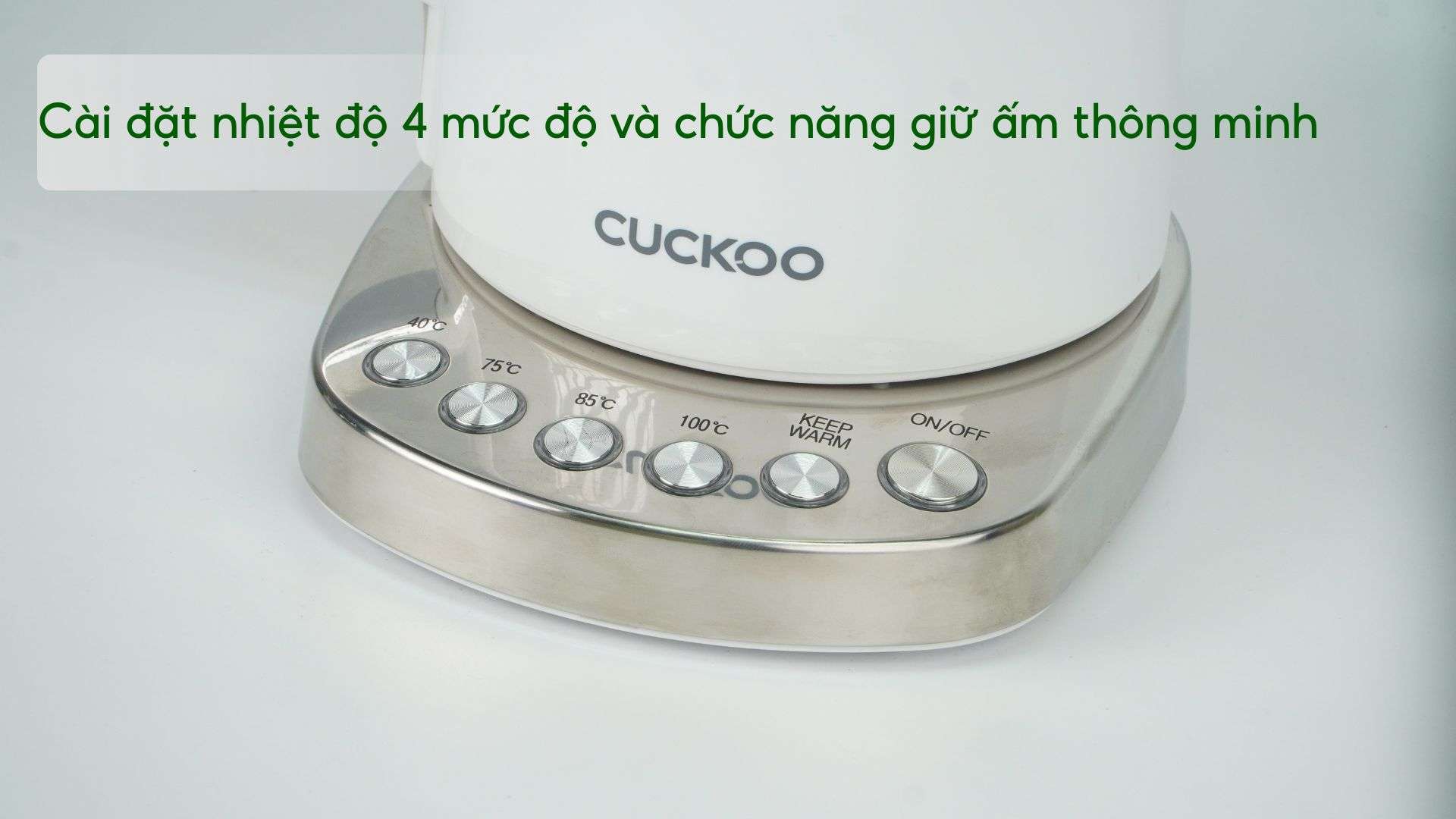 Bình Đun Siêu Tốc Cuckoo (CK-A170T_WHVNCV) 1.7L Trắng Cài đặt nhiệt độ 4 mức độ và chức năng giữ ấm thông minh