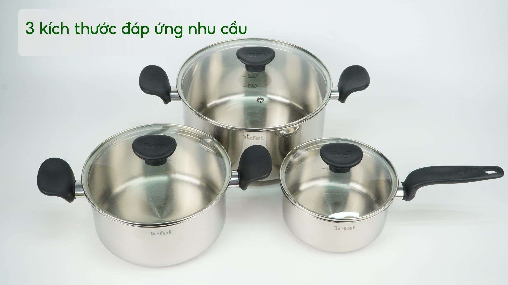 Bộ Nồi Tefal E3086S74 16_20_24Cm Xám Bạc 3 kích thước đáp ứng nhu cầu