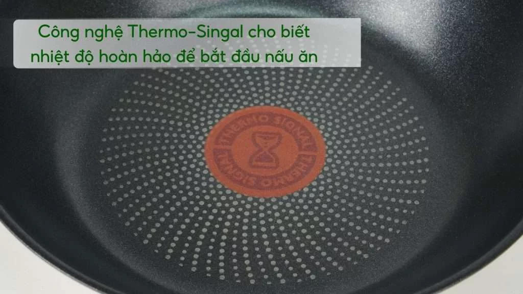 Chảo Chống Dính Tefal Primary E3090204 20Cm Inox Công nghệ Thermo-Singal cho biết nhiệt độ hoàn hảo để bắt đầu nấu ăn