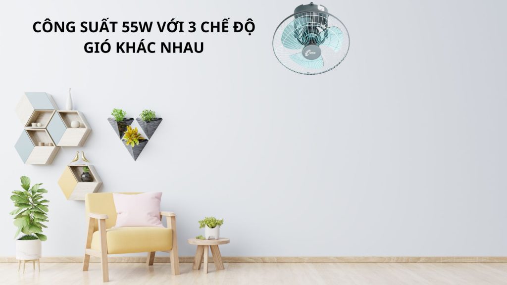 Công suất và Chế độ gió Ngoại hình quạt trần đảo Asia Vina 55W (X16001-XV0) 