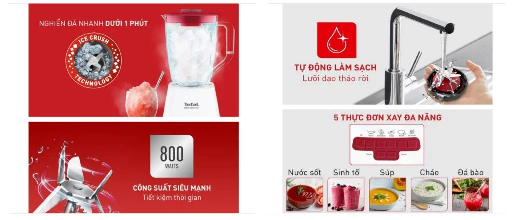 Máy xay sinh tố Tefal 2 Lit (BL477566) có công suất lớn và lưỡi dao tháo rời