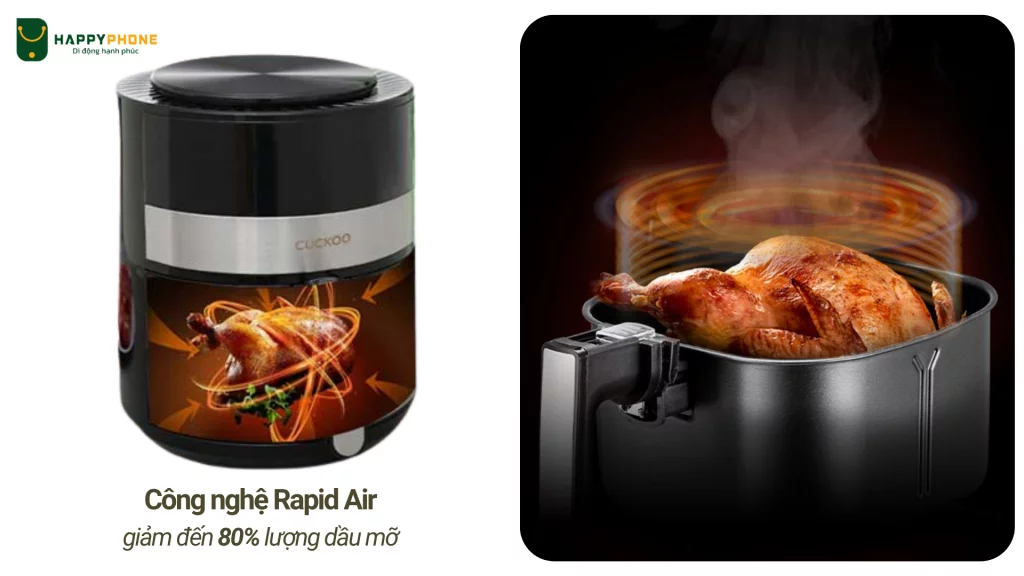 NỒI CHIÊN KHÔNG DẦU CUCKOO 5.5 LÍT CAF-G0510T chiên ít dầu mỡ với công nghệ Rapid Air