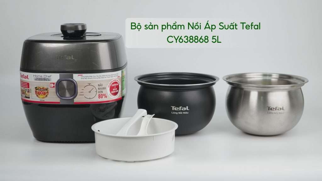 Nồi Áp Suất Tefal CY638868 5L Đen&Xám bộ sản phẩm