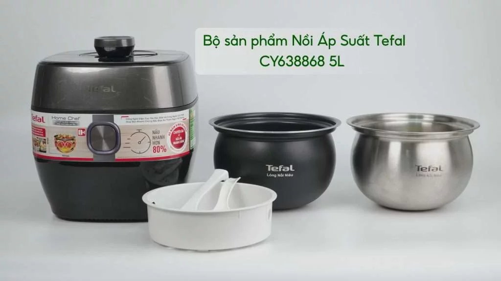Nồi Áp Suất Tefal CY638868 5L Đen&Xám bộ sản phẩm
