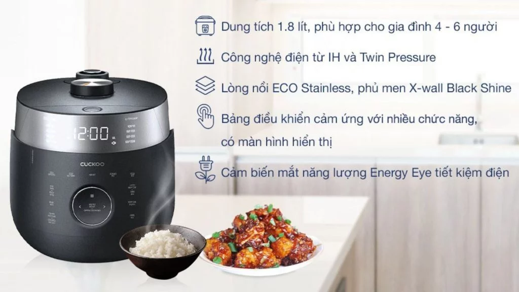 Nồi Cơm Áp Suất Cao Tầng Cuckoo (CRP-LHTR1009F_BKSIVNCV) 1.8L Đen&Bạc - Đặc điểm nổi bật