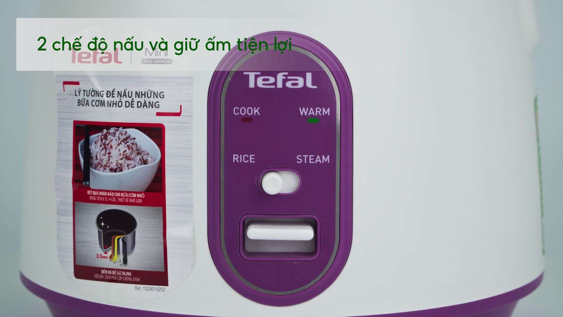 Nồi Cơm Cơ Tefal RK224168 0.7L Trắng&Tím 2 chế độ nấu và giữ ấm tiện lợi