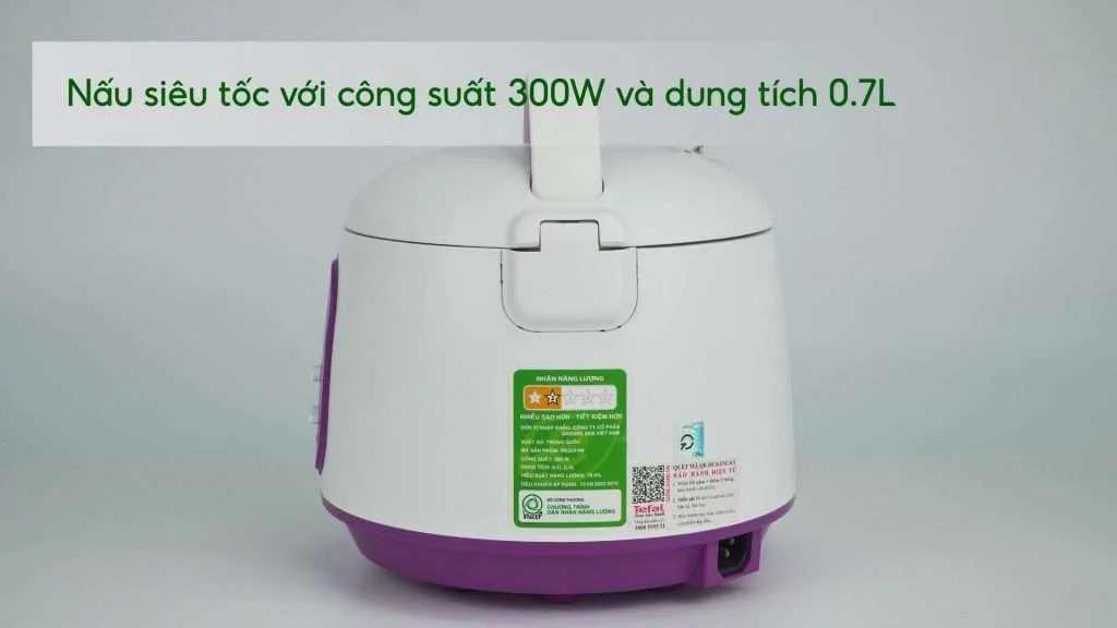 Nồi Cơm Cơ Tefal RK224168 0.7L Trắng&Tím Nấu siêu tốc với công suất 300W và dung tích 0.7L