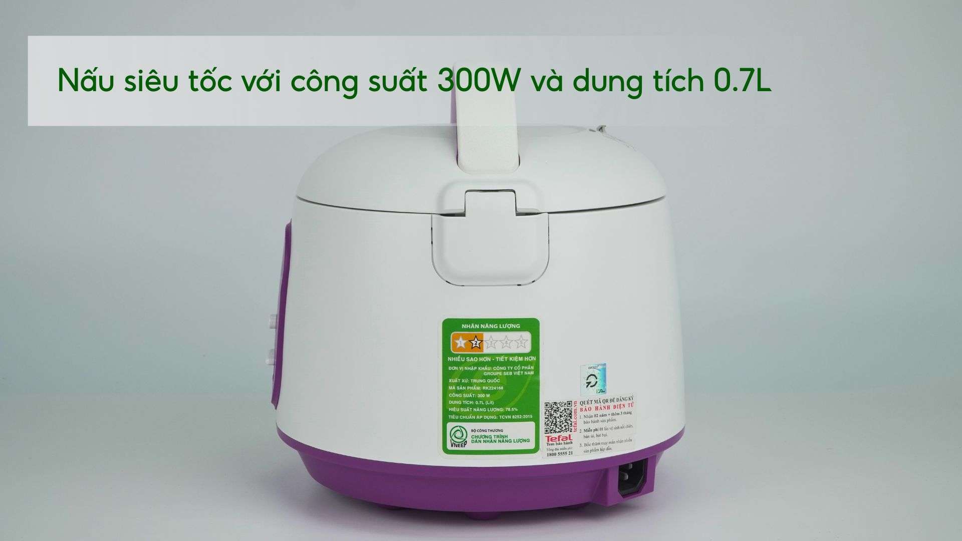 Nồi Cơm Cơ Tefal RK224168 0.7L Trắng&Tím Nấu siêu tốc với công suất 300W và dung tích 0.7L
