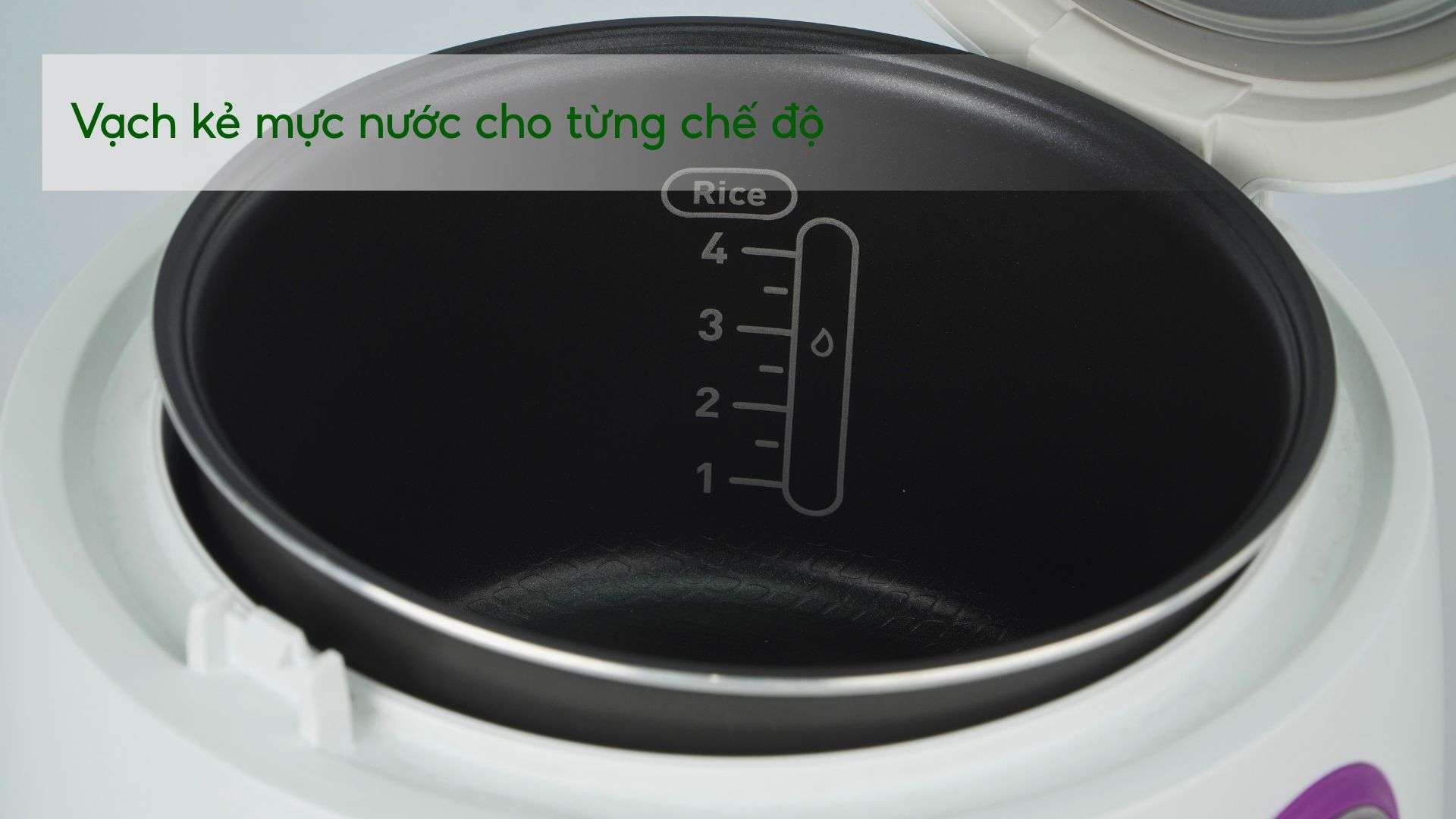 Nồi Cơm Cơ Tefal RK224168 0.7L Trắng&Tím Vạch kẻ mực nước cho từng chế độ