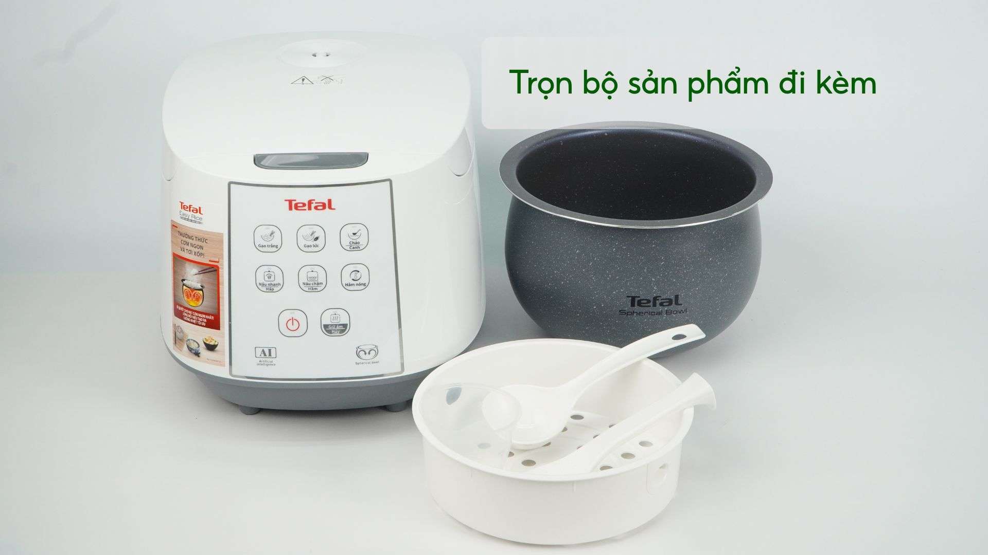 Nồi Cơm Điện Tử Tefal RK733168 1.8L Trắng Trọn bộ sản phẩm đi kèm
