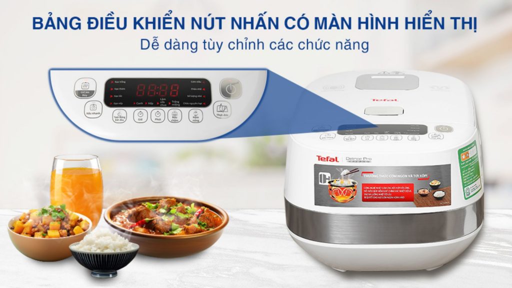 Nồi Cơm Điện Tử Tefal RK808168 1.5L bảng điều khiển có màn hình LED hiển thị dễ dàng sử dụng