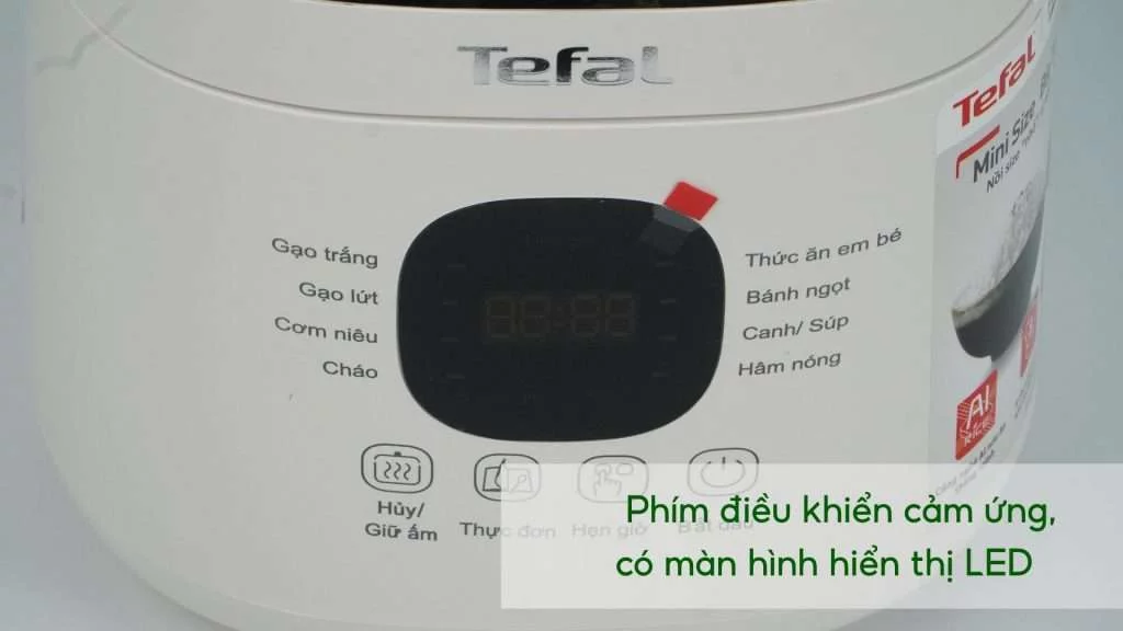 Nồi Cơm Điện Tử Tefal Rice Mate Mini RK515168 0.7L Begie Phím điều khiển cảm ứng, có màn hình hiển thị LED