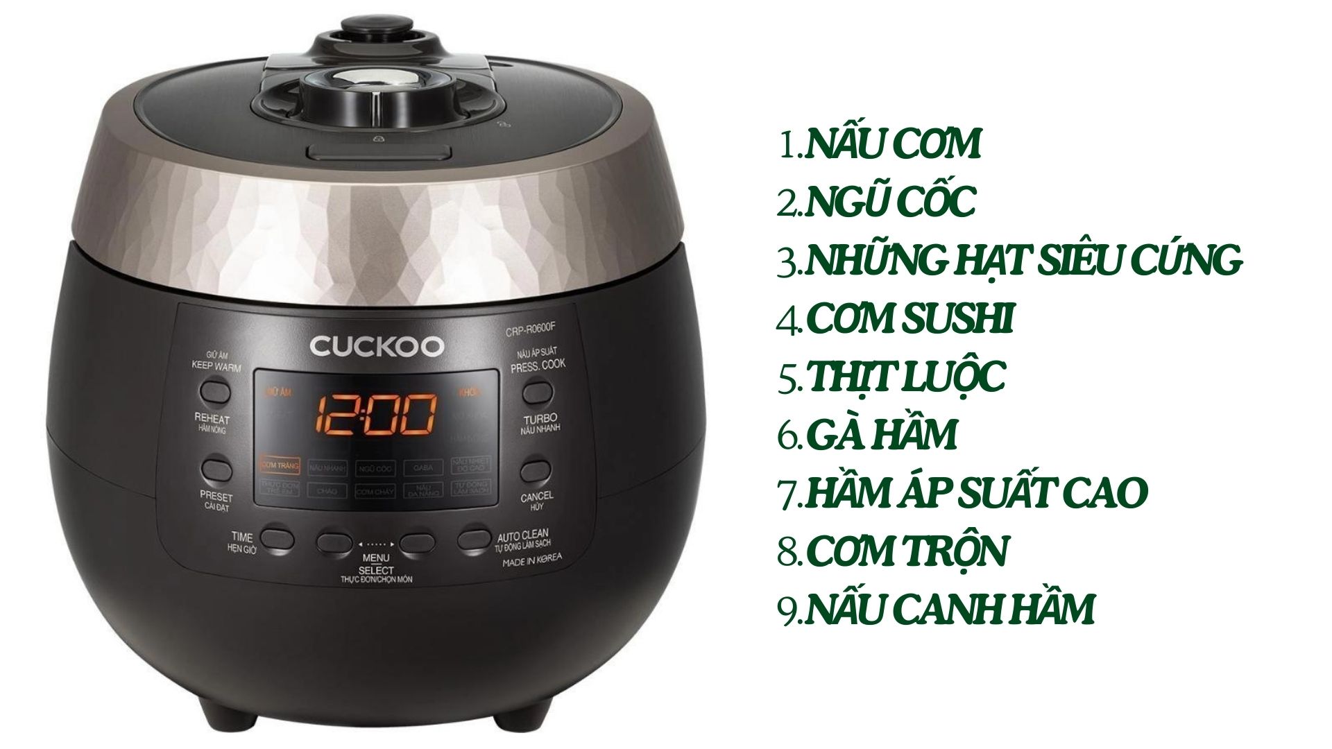 Nồi cơm áp suất Cuckcook đa dạng gồm 9 chức năng nấu