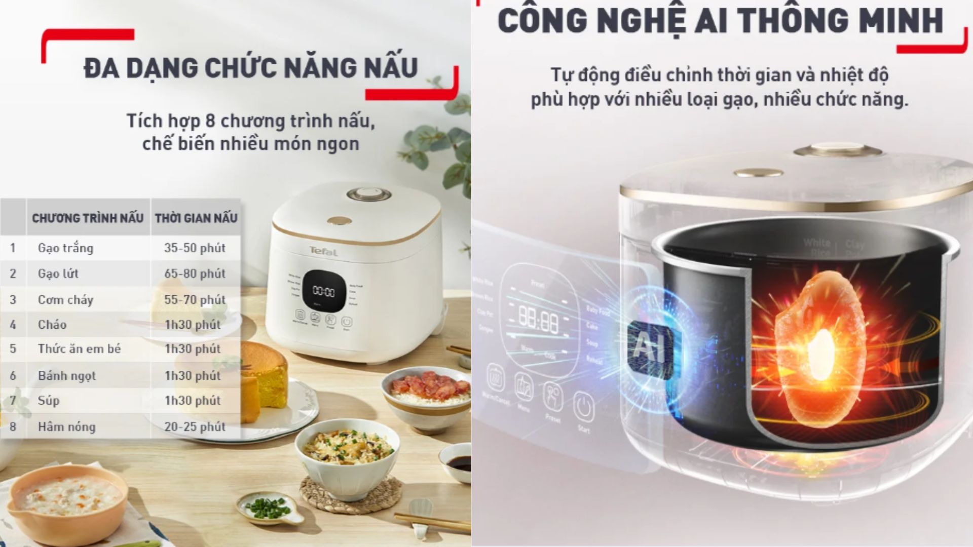 Nồi cơm điện tử Tefal 0.7 Lit (RK515168) đa dạng chức năng nấu