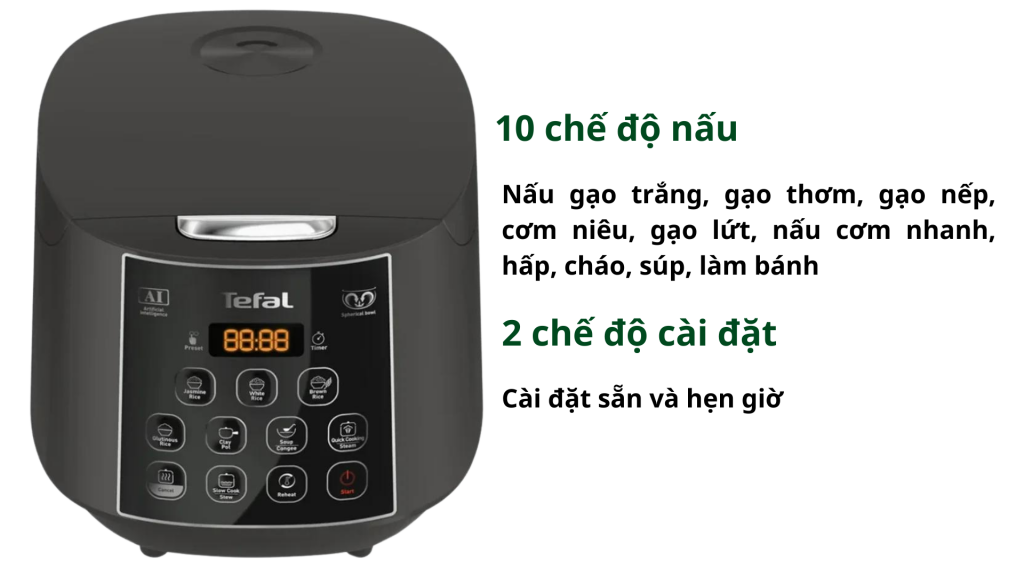 Nồi cơm điện tử Tefal 1.8 Lit (RK736B68) 10 chế độ nấu và 2 chế độ cài đặt