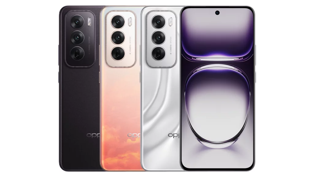Oppo Reno12 5G ba màu gồm nâu, hoàng hôn, xám