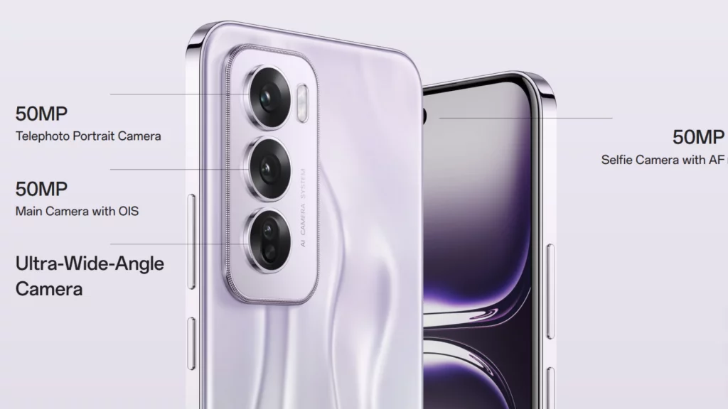 Oppo Reno12 Pro 5G camera sau 50MP + 50MP + 8MP. Camera trước 50MP