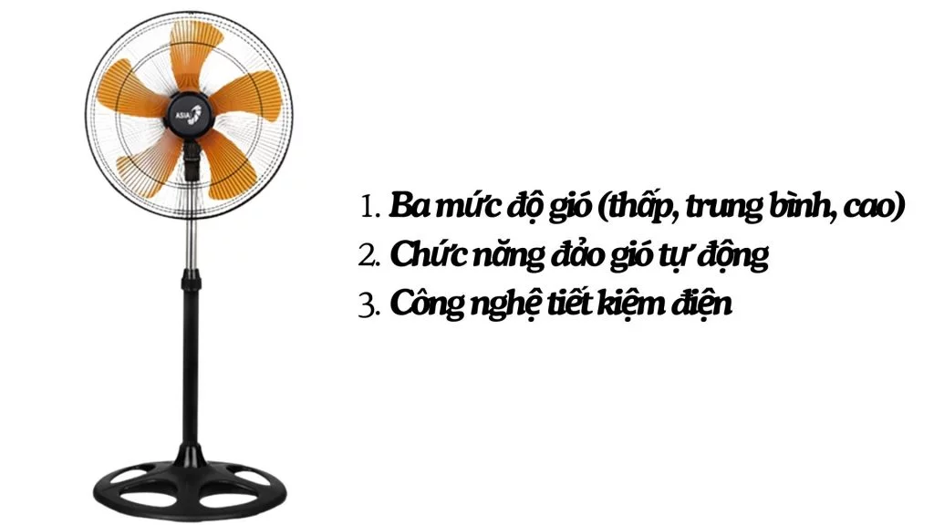 Quạt đứng bán công nghiệp 80W Asia Vina (VY589890) Ba mức độ gió (thấp, trung bình, cao)