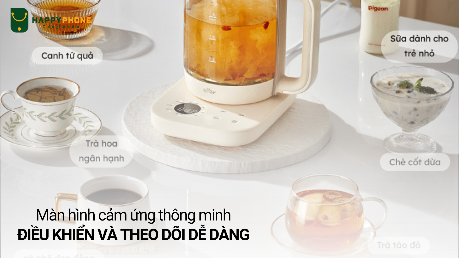 Ấm pha trà Bear YSH-E15M1 được trang bị màn hình hiển thị cảm ứng thông minh