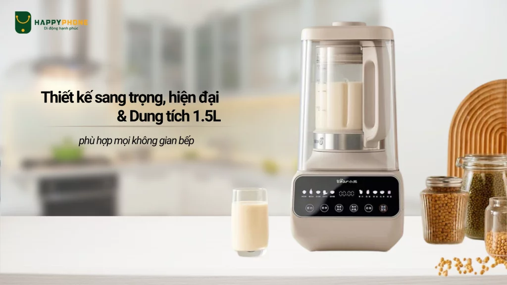 Máy làm sữa hạt Bear PBJ-D08T1 sở hữu thiết kế sang trọng với tone trắng chủ đạo