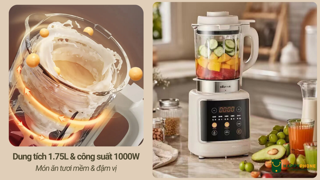 Máy làm sữa hạt Bear PBJ-D10T1 có dung tích 1.75L và công suất 1000W