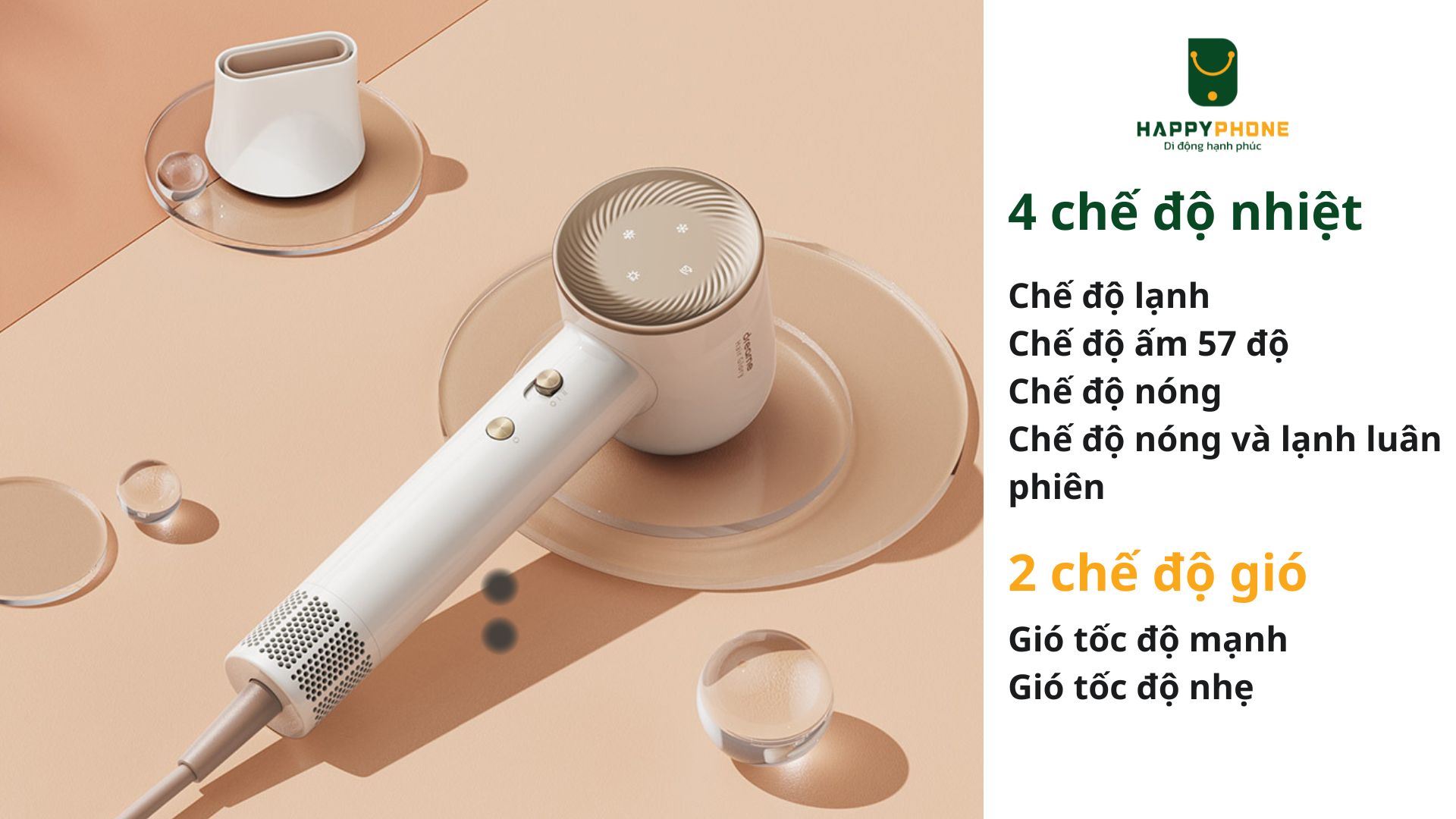 Máy sấy tóc Dreame Glory AHD6A Gió tốc độ mạnh Gió tốc độ nhẹ Chế độ lạnh Chế độ ấm 57 độ Chế độ nóng Chế độ nóng và lạnh luân phiên